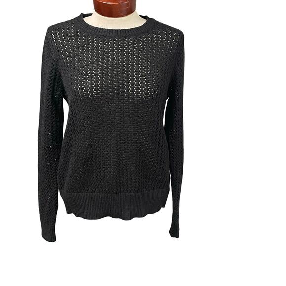 Loft Womens Size Small Black Open Loose Knit Sweater Cotton Blend Minimalist - Picture 1 of 3